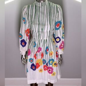 VTG 60s Bleeker Street Floral / Striped Graphic Print Cotton Dress Sz M